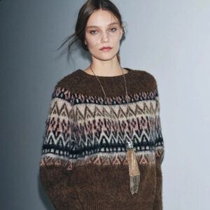 Zara Fair Isle Sweater NWT Jacquard Knit Jumper